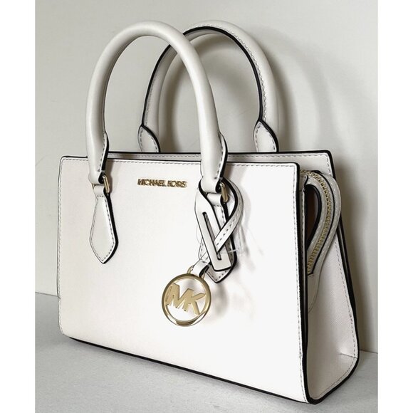 New Michael Kors Sheila Small Satchel Vegan Leather Light Cream - Picture 4 of 6